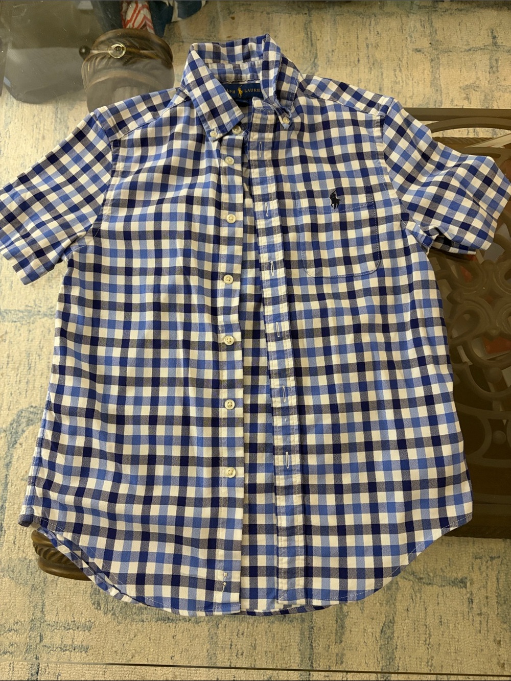 Ralph Lauren Blue & White Gingham Short Sleeve Button-Down Shirt